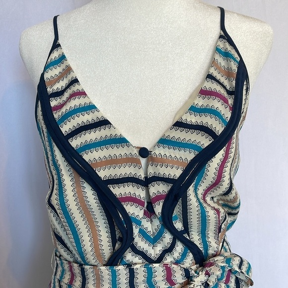 Anthropologie "Girls From Savoy" Midi Striped Silk Dress Sz 4 Coastal Party EUC - Picture 3 of 14